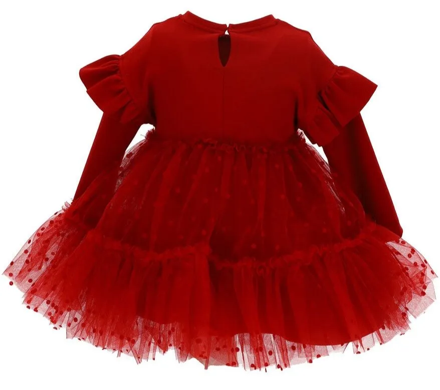 Monnalisa Long-Sleeved Tulle Panelled Dress