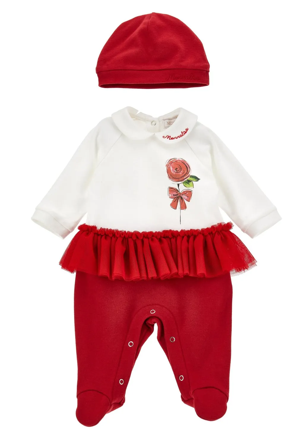 Monnalisa Logo Embroidered Ruffle-Detailed Babygrow Set