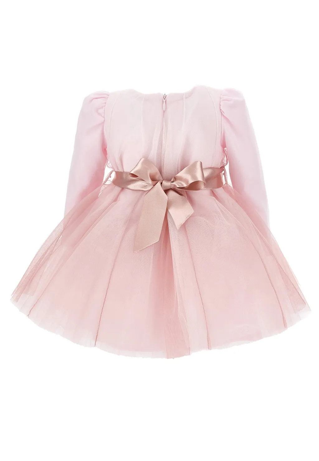 Monnalisa Floral Detailed Tulle Overlay Flared Dress