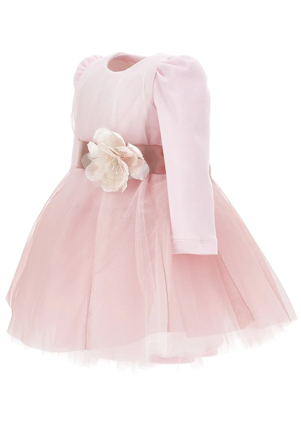 Monnalisa Floral Detailed Tulle Overlay Flared Dress