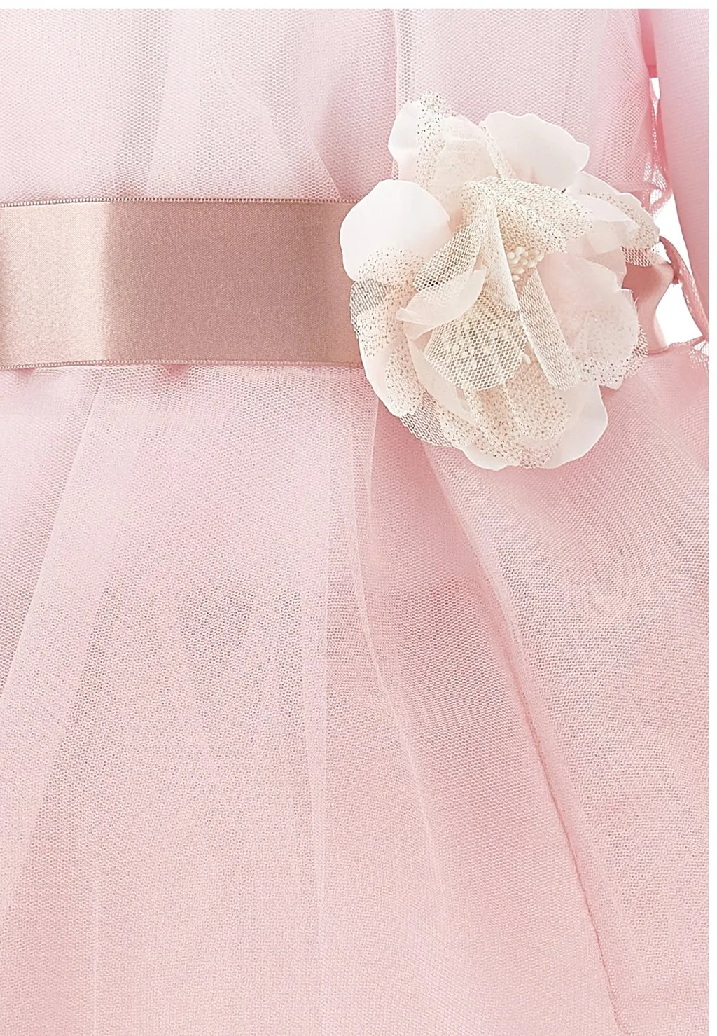 Monnalisa Floral Detailed Tulle Overlay Flared Dress