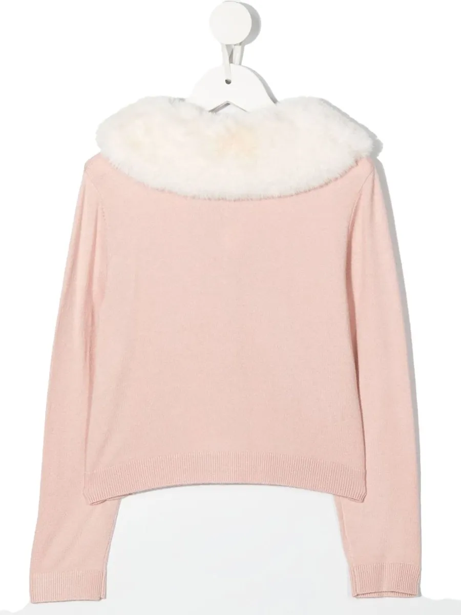Miss Blumarine Faux Fur Trim Cardigan
