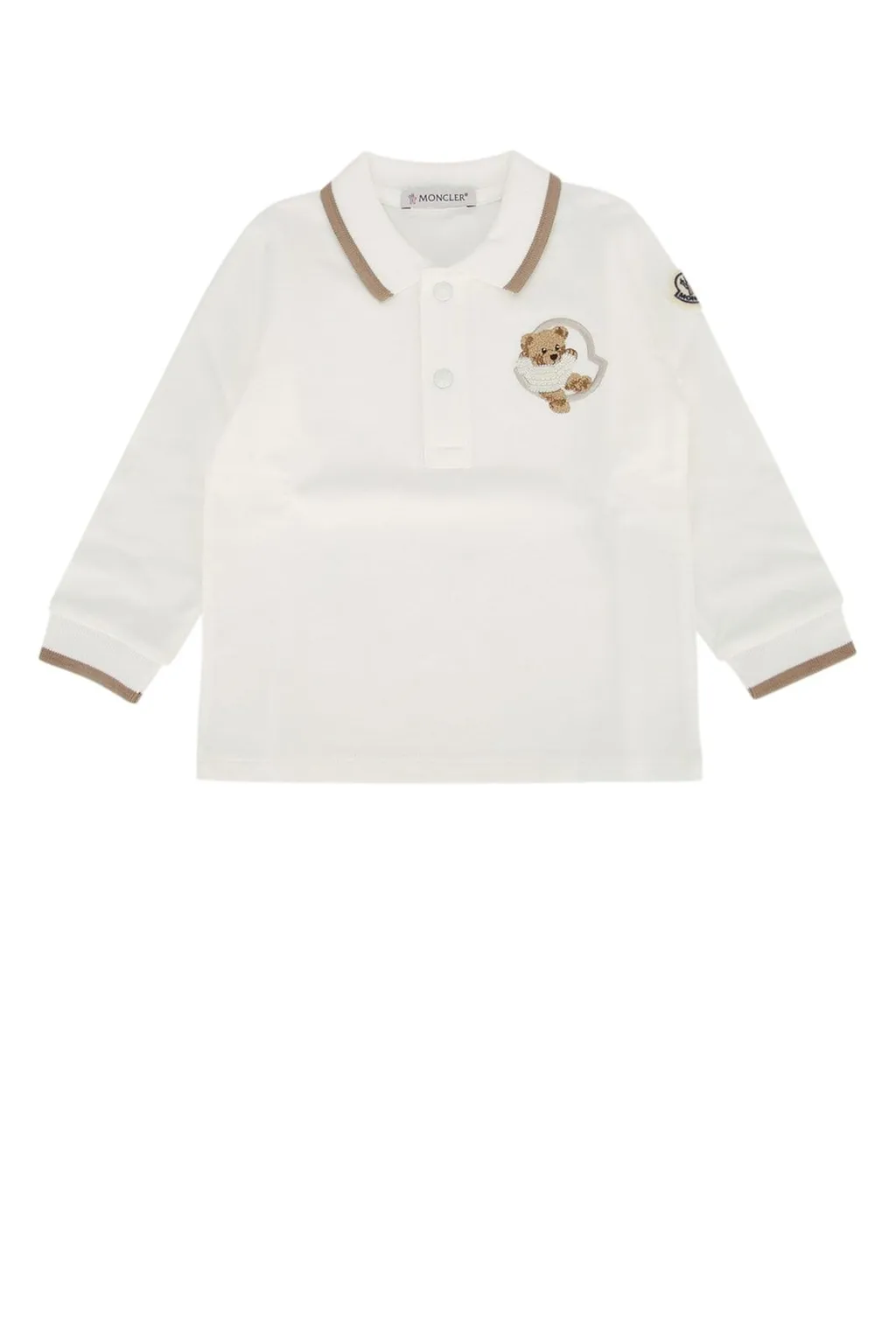 Moncler Enfant Teddy Bear Embroidered Long-Sleeved Polo Shirt