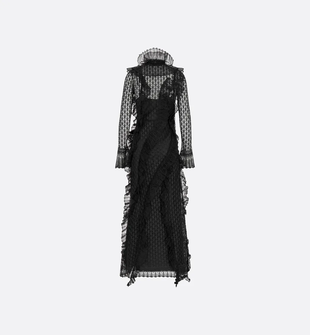 Long Ruffled Dress With Removable Ruched Collar