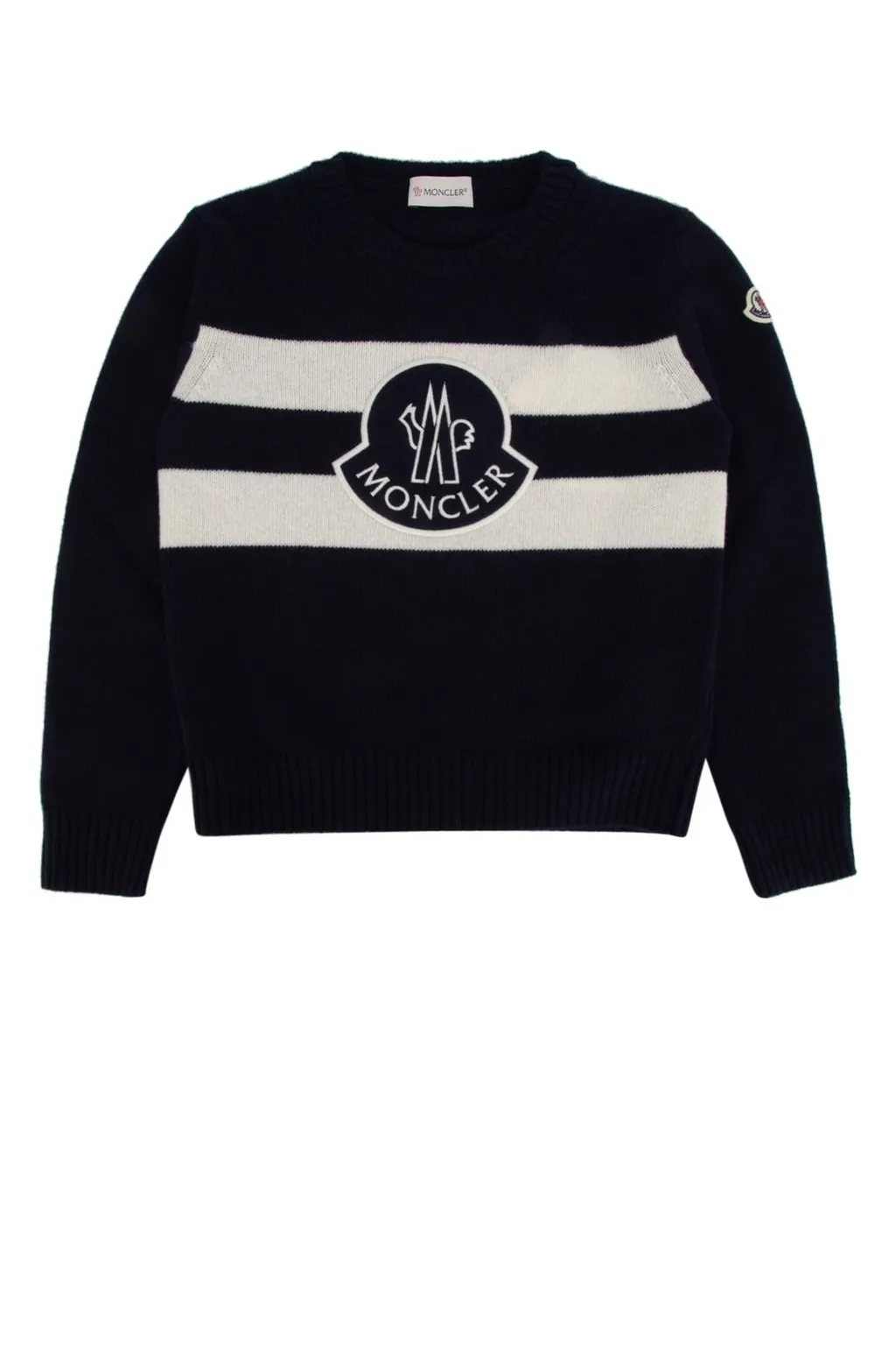 Moncler Enfant Logo Patch Striped Crewneck Jumper