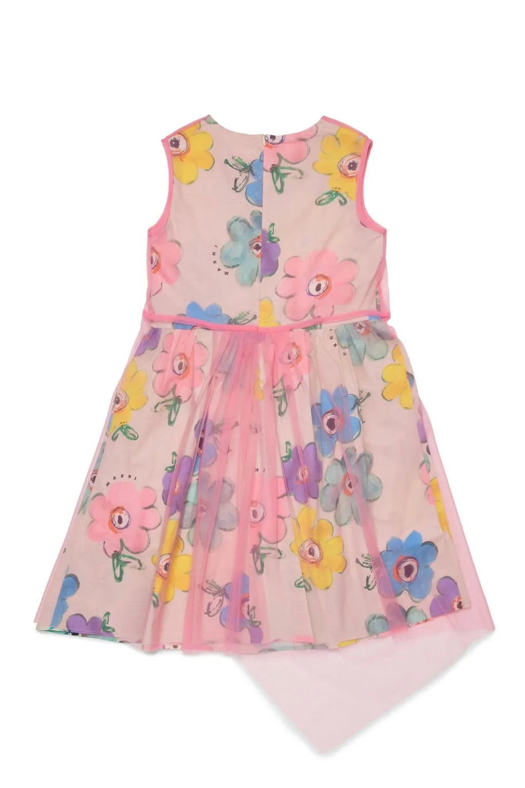 Marni Kids Floral Printed Tulle Sleeveless Dress