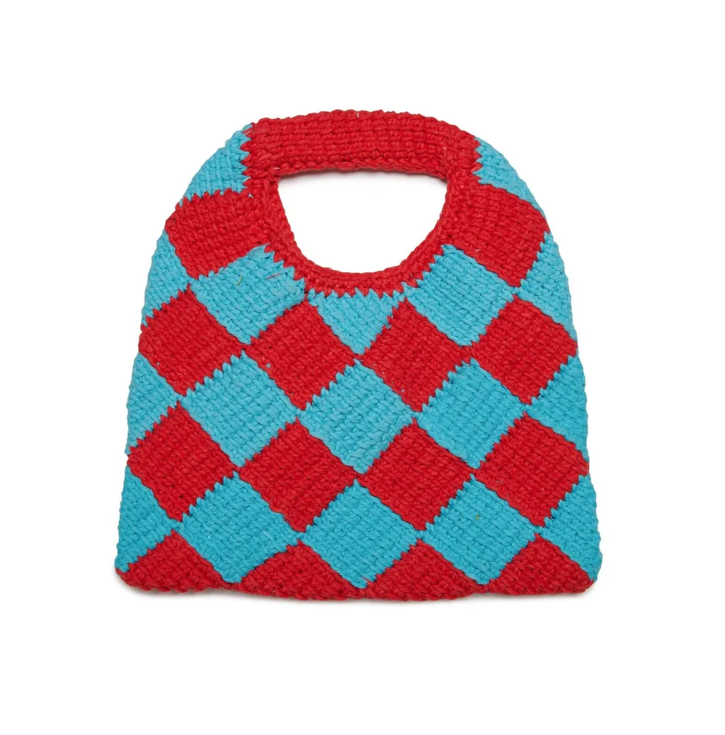 Marni Kids Logo Patch Checked Crochet Shoulder Bag