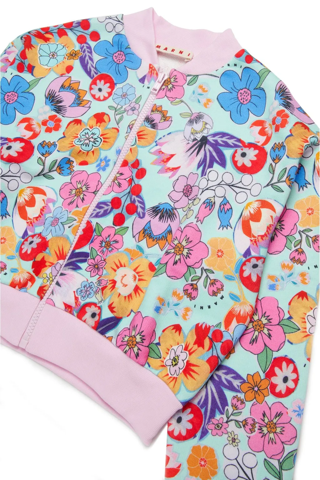 Marni Kids Allover Floral Printed Zipped Sweatshirt