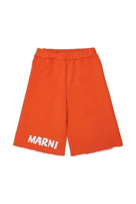 Marni Kids Logo Print Raw-Cut Hem Shorts