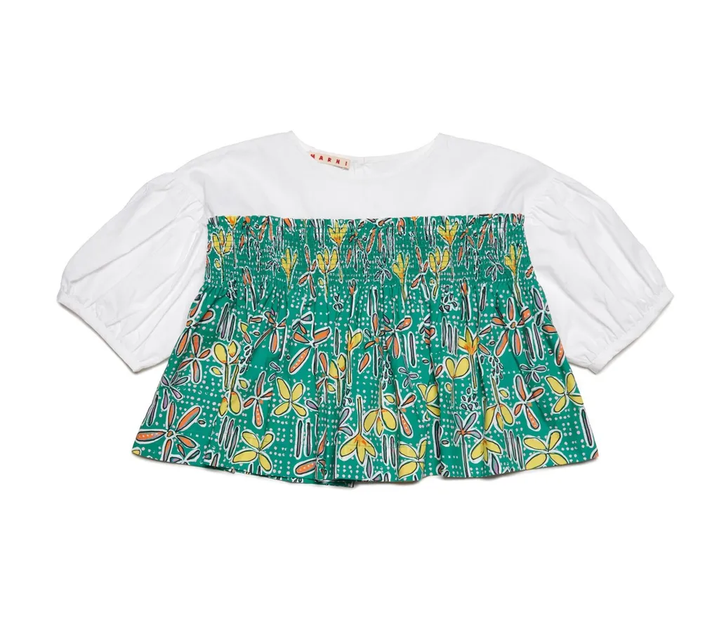 Marni Kids Floral Patterned Puff-Sleeved Top