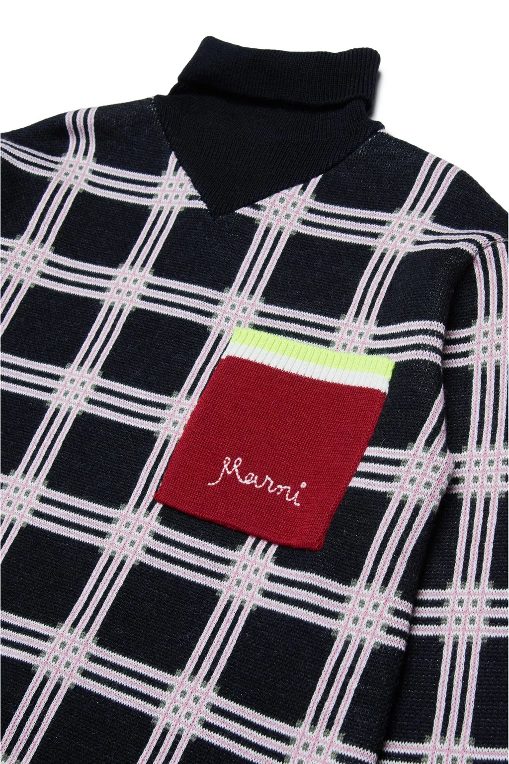 Marni Kids Roll-Neck Checked Knitted Dress