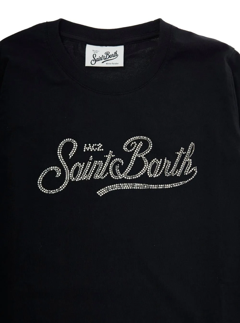 Mc2 Saint Barth Kids Rhinestone Logo Long Sleeve Top