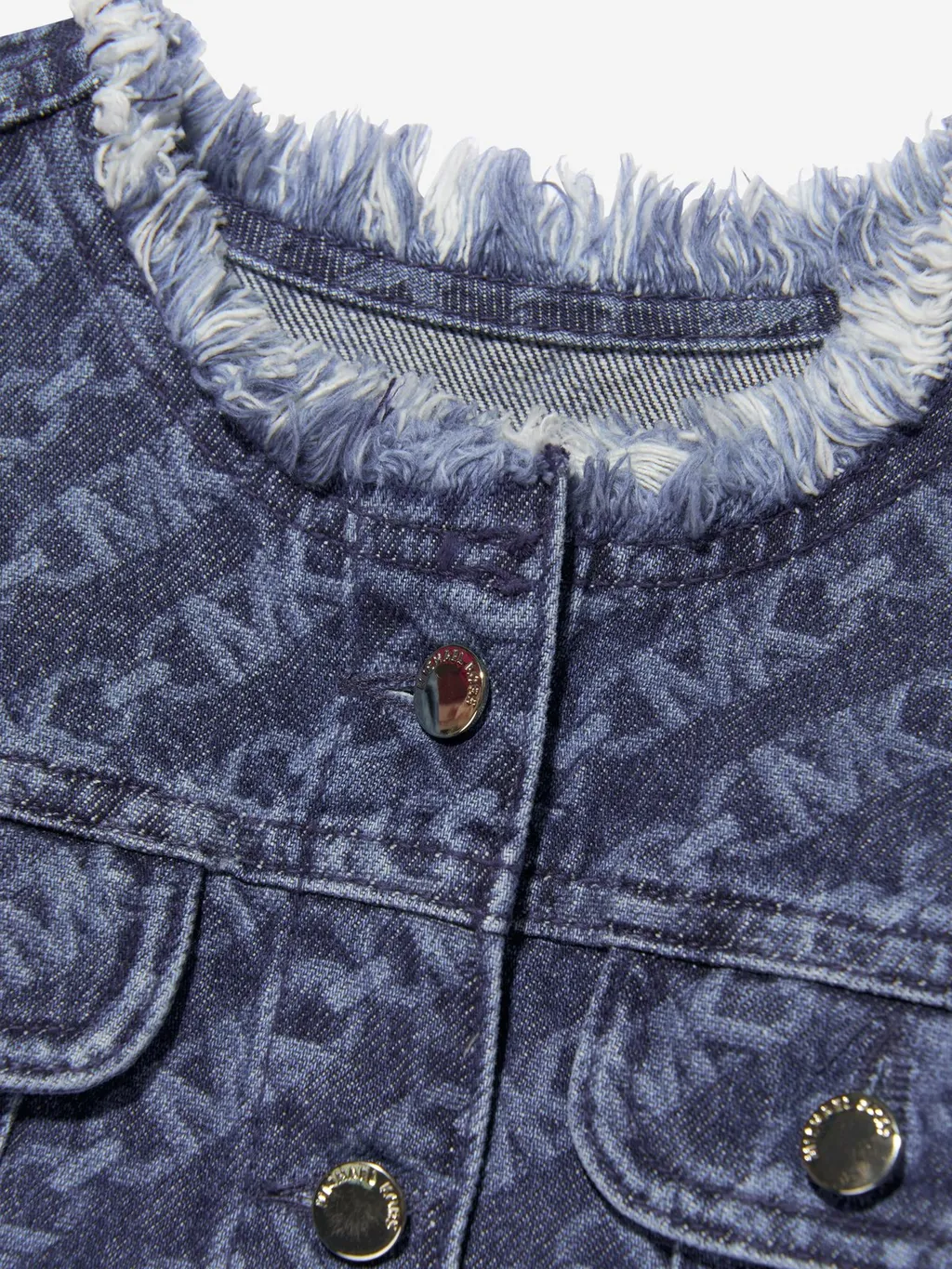Michael Kors Kids Logo Printed Frayed Detailed Denim Jacket
