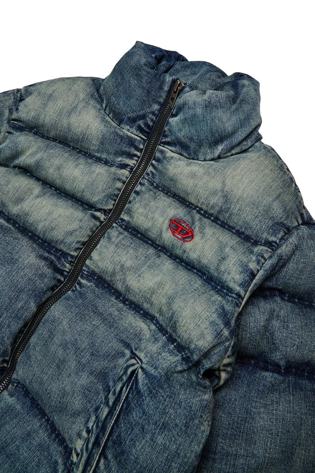 Diesel Kids Dirty-Effect Denim Padded Jacket