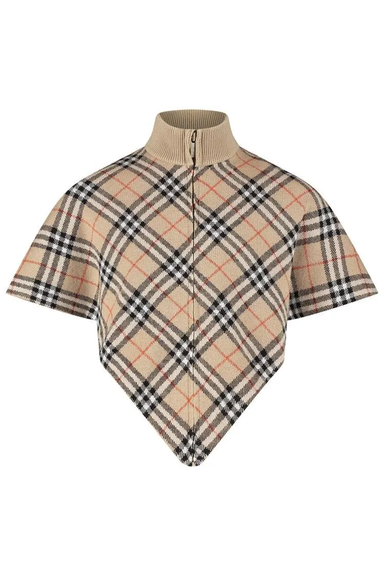 Burberry Kids Checked Zipped High-Neck Cape
