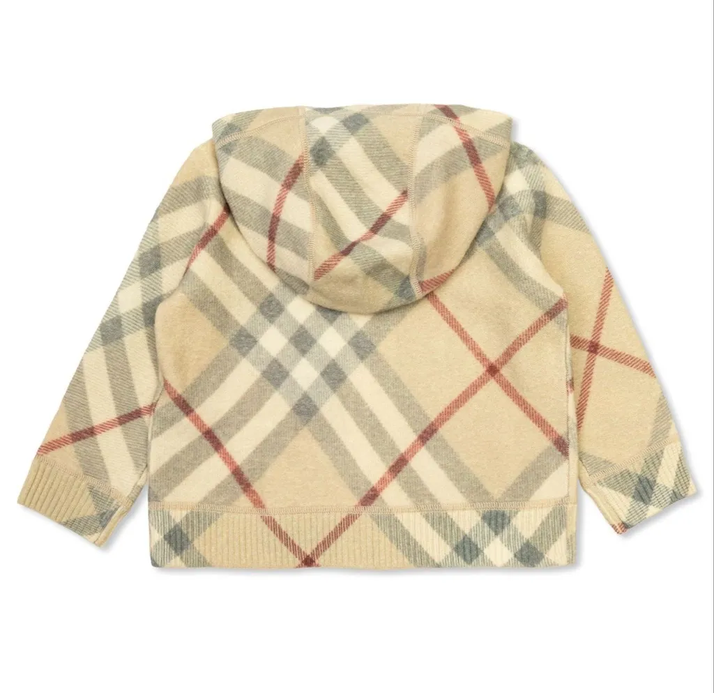 Burberry Kids Zip-Up Knitted Checked Hoodie