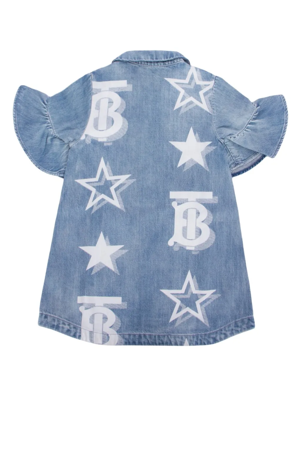Burberry Kids Monogram Print Ruffled Denim Dress
