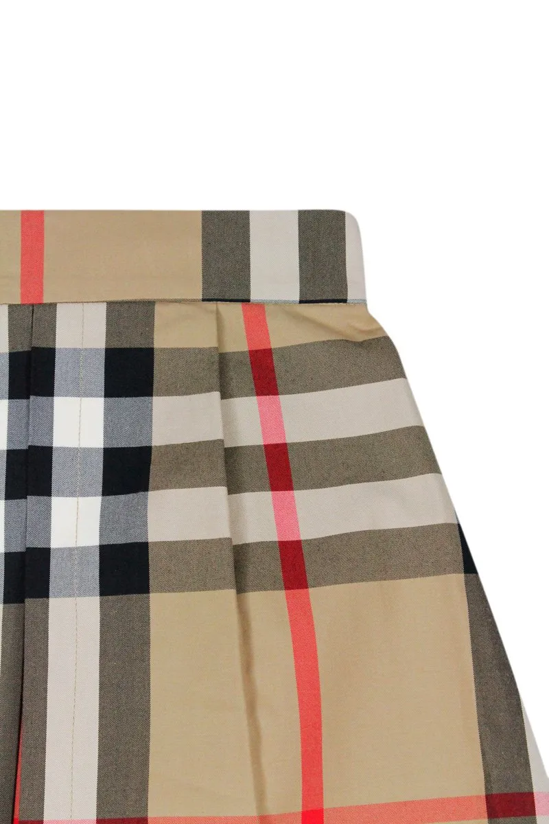 Burberry Kids Checked Pleated Twill Skirt