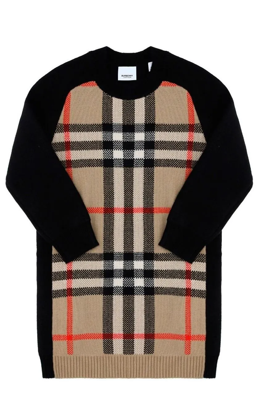 Burberry Kids Check Panelled Knit Dress