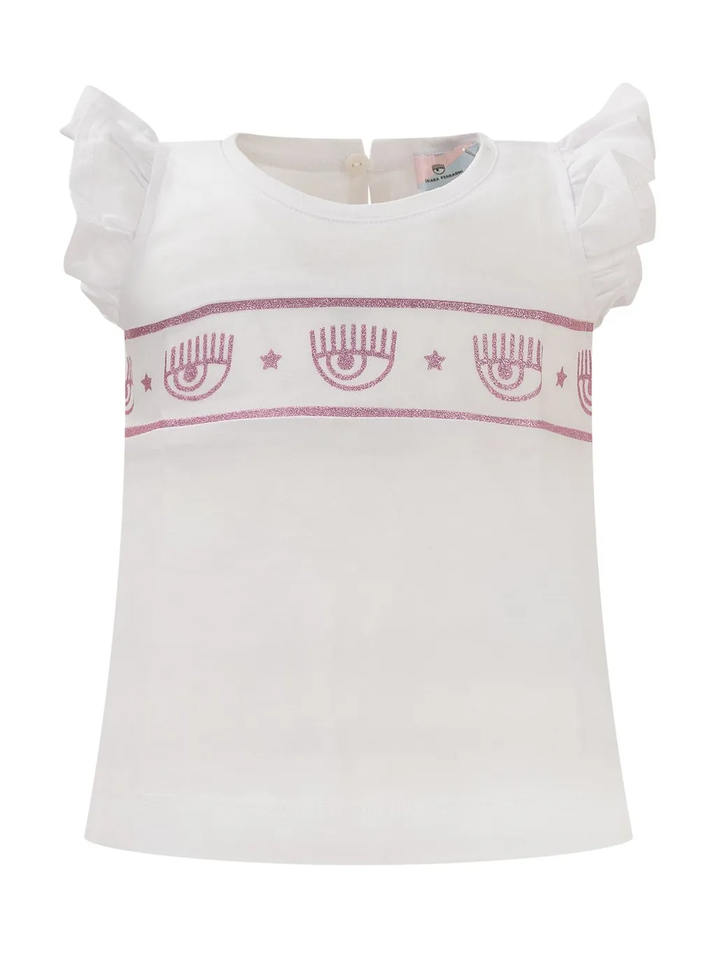 Chiara Ferragni Kids Eyelike-Printed Round-Neck Ruffled T-Shirt