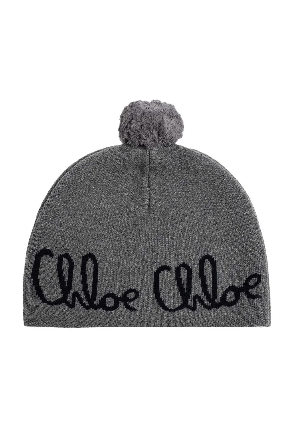 Chloé Kids Pompom Detailed Ribbed Knit Beanie
