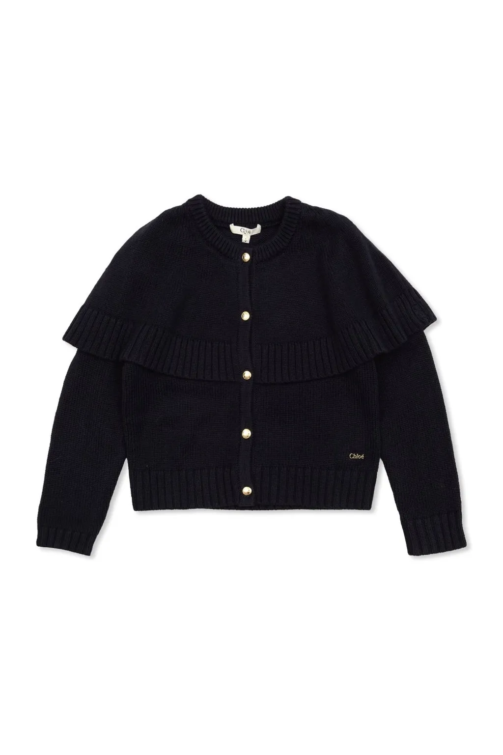 Chloé Kids Logo Embroidered Frilled Cardigan