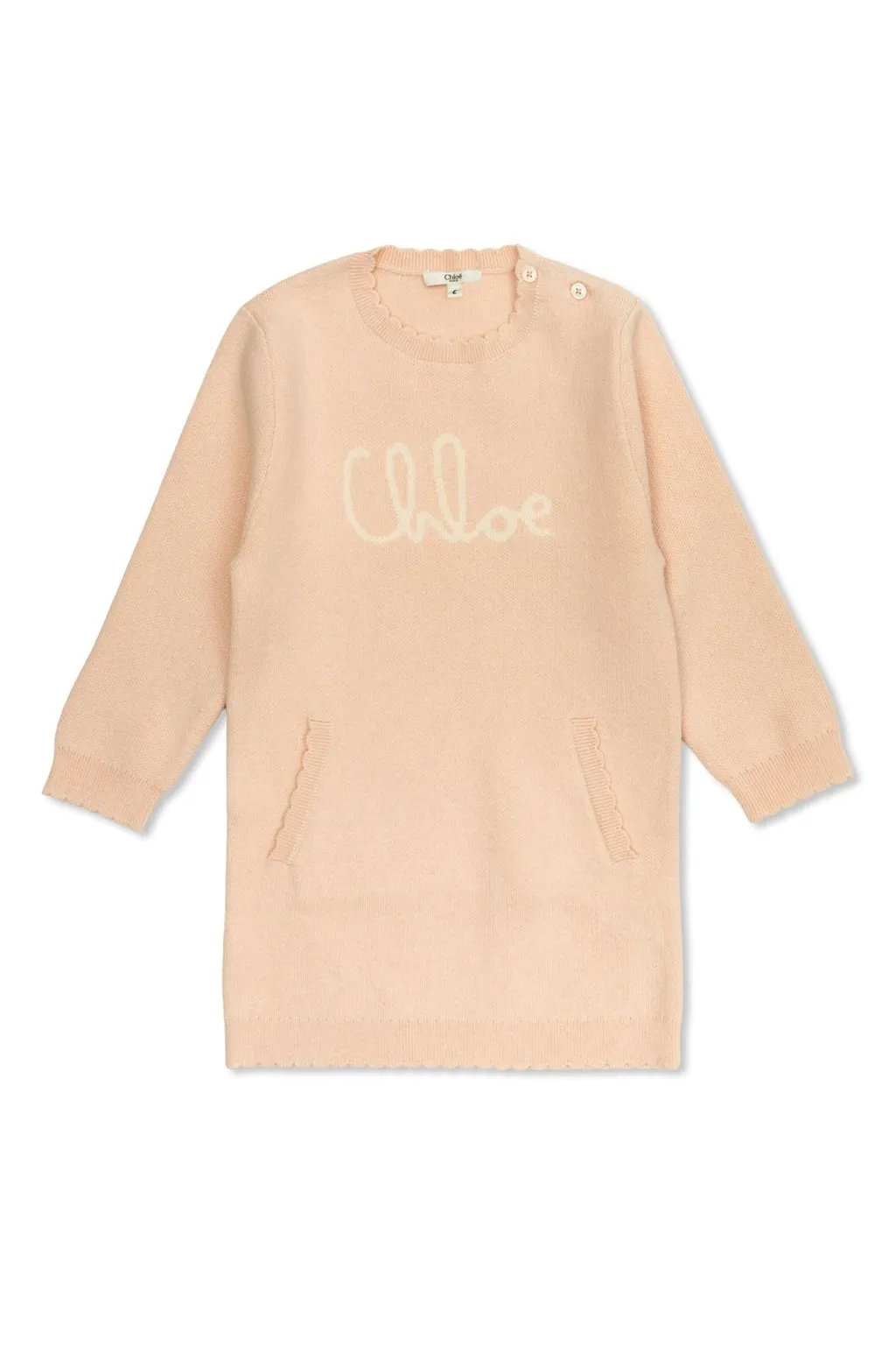Chloé Kids Long Sleeved Long Intarsia Knit Dress