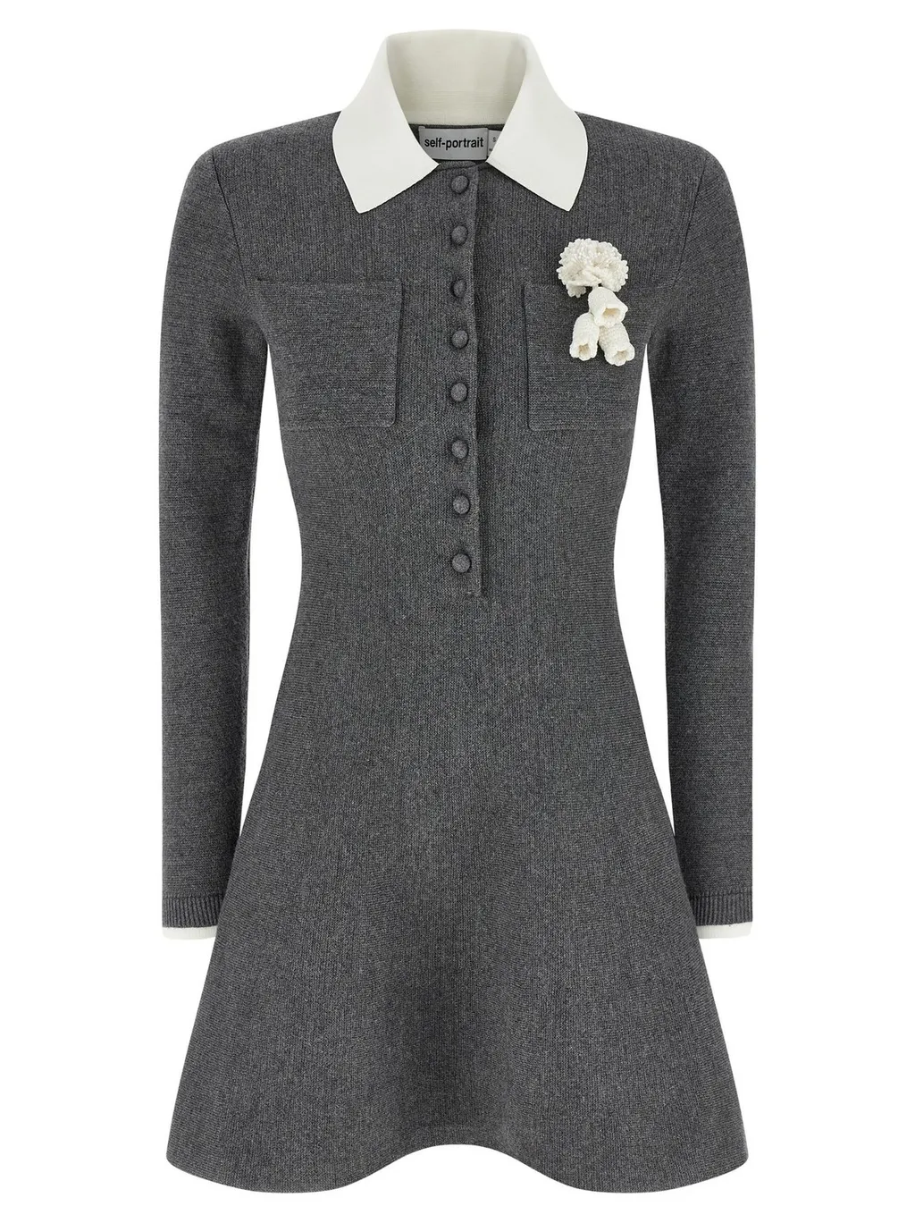 Self-Portrait Crochet Flower Collared Knitted Mini Dress