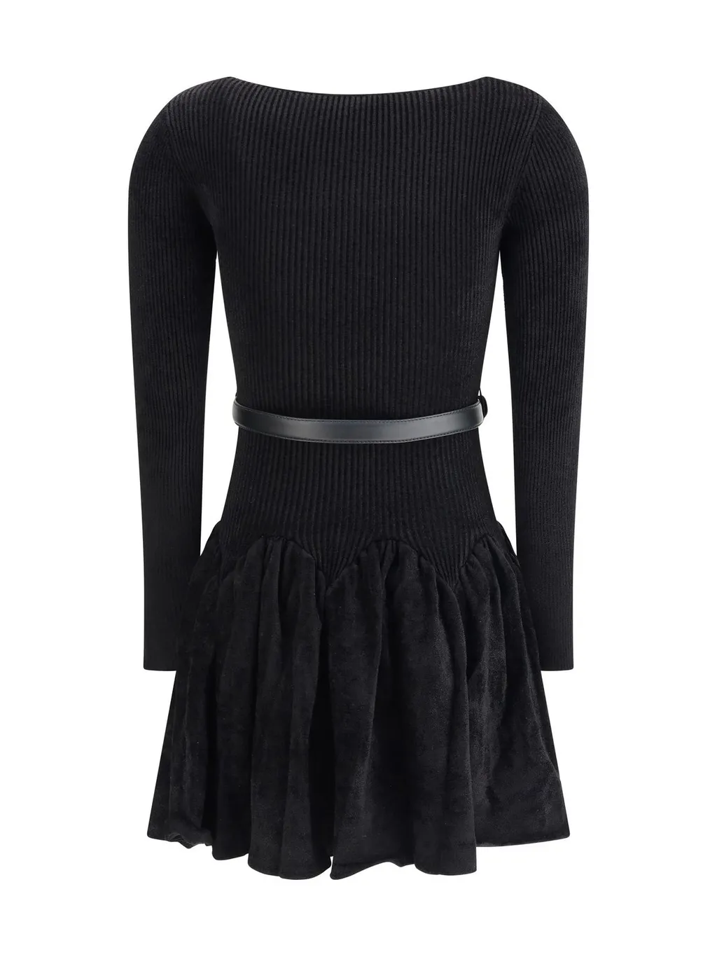 Self-Portrait Long Sleeved Ribbed-Knit Belted Dress