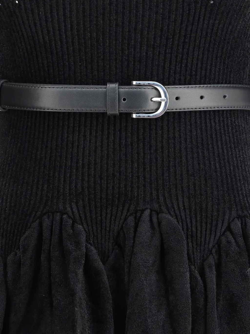 Self-Portrait Long Sleeved Ribbed-Knit Belted Dress