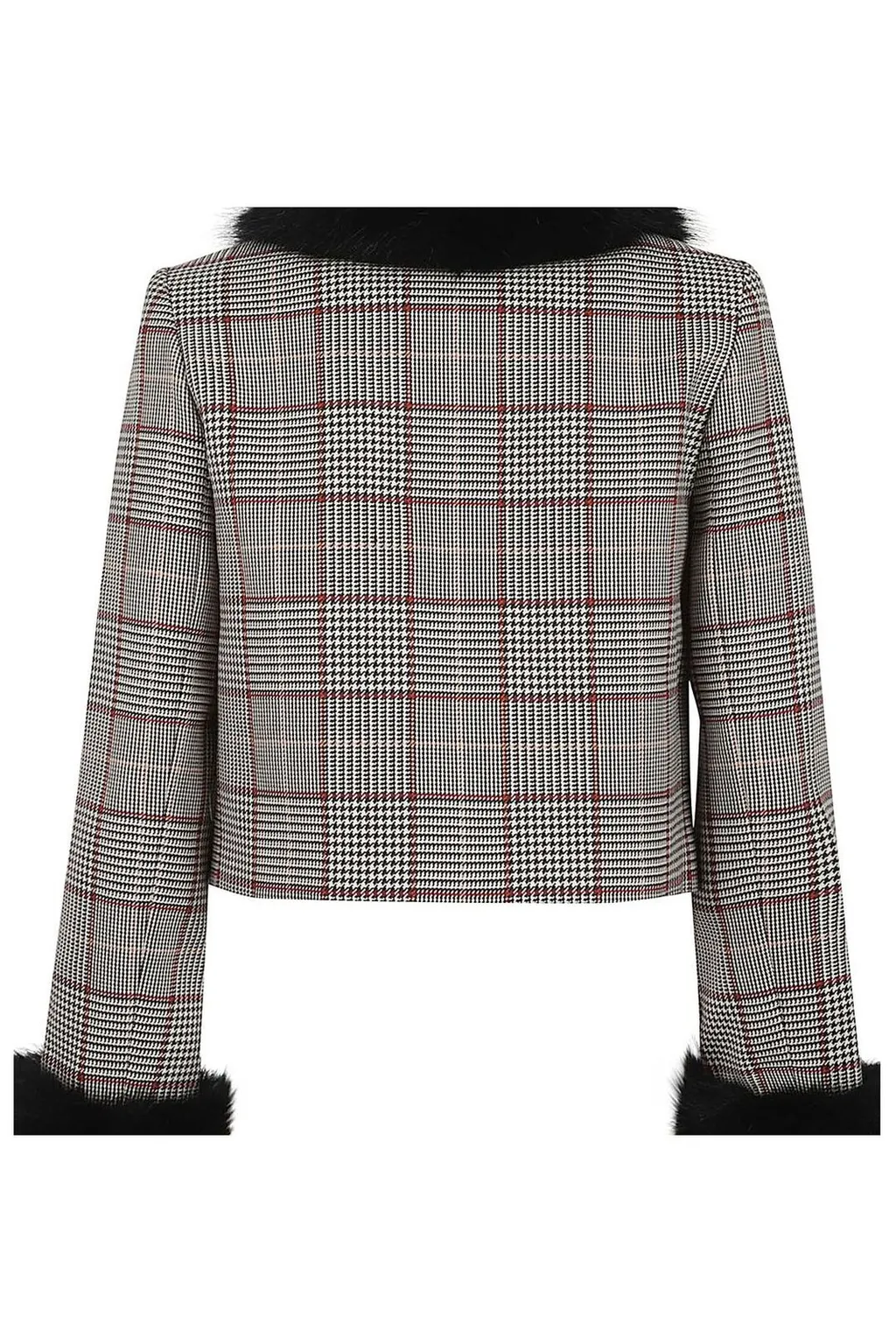 Self-Portrait Check Fur Cuff Jacket