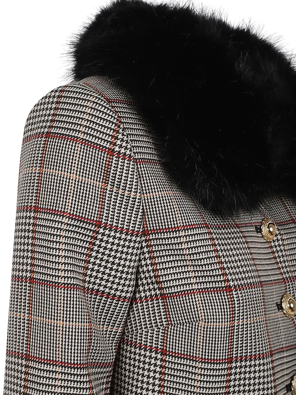 Self-Portrait Check Fur Cuff Jacket
