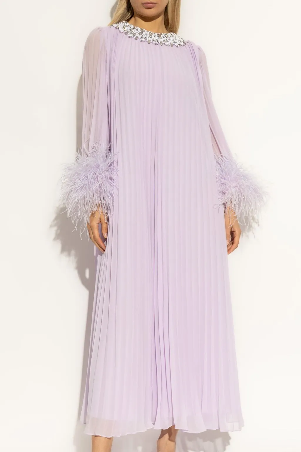 Self-Portrait Feather-Frim Chiffon Dress