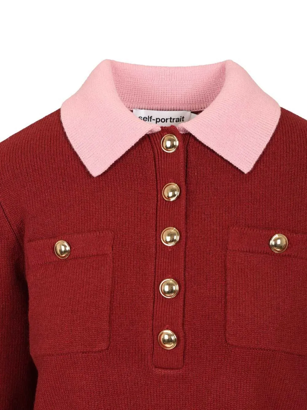 Self-Portrait Contrast Collar Knit Top