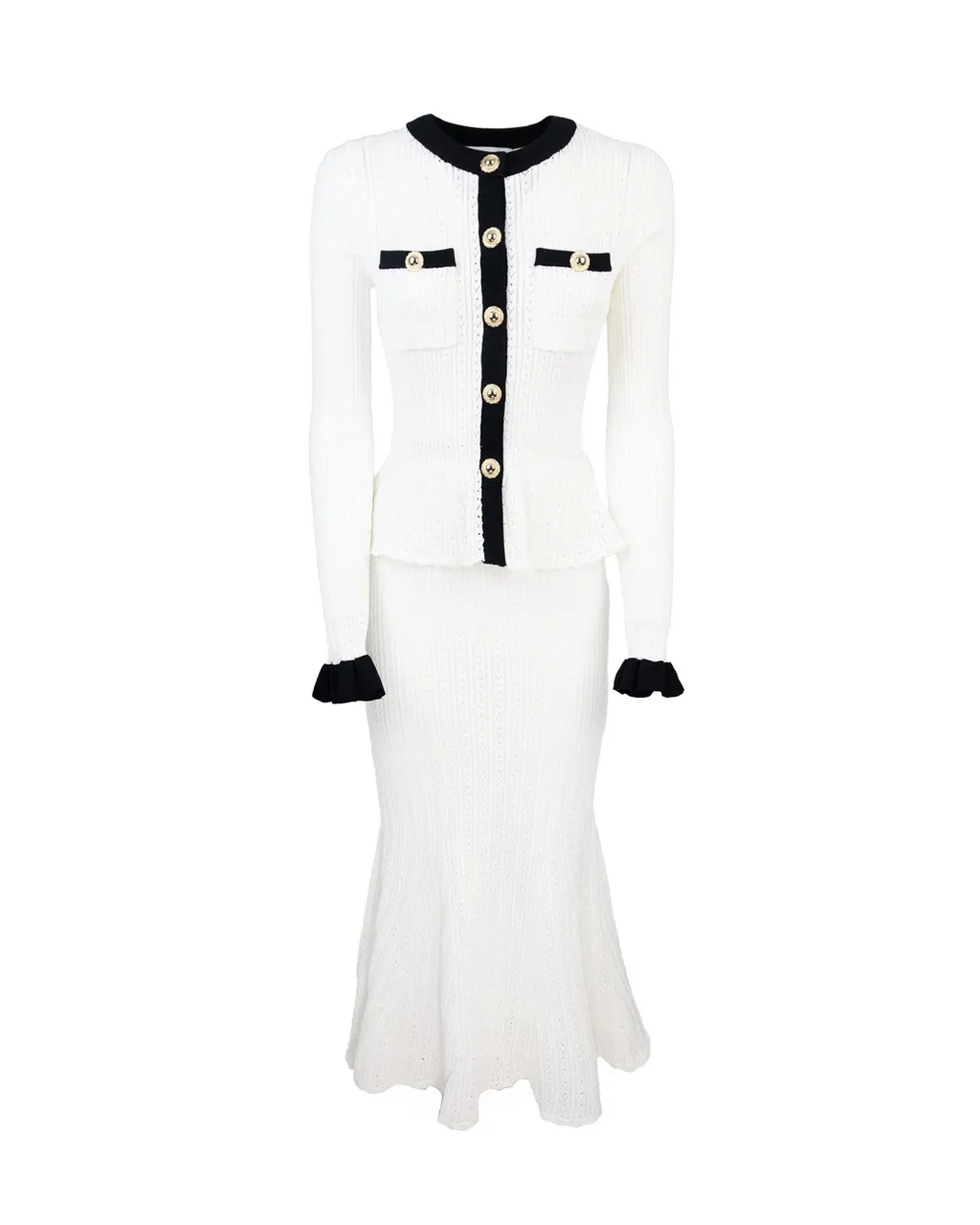 Self-Portrait Pointelle Knit Contrast Midi Dress
