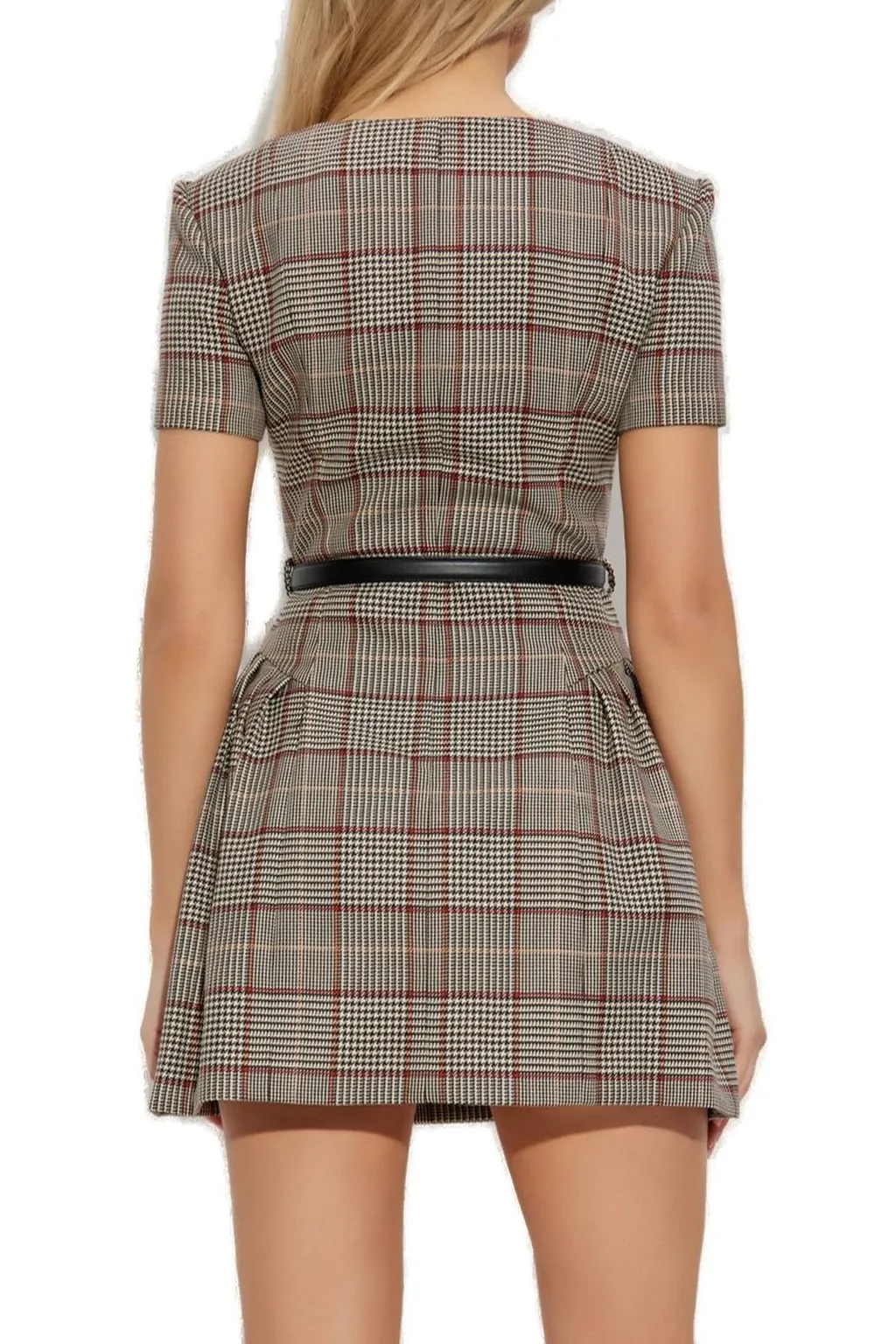 Self-Portrait Check Short Sleeve Mini Dress