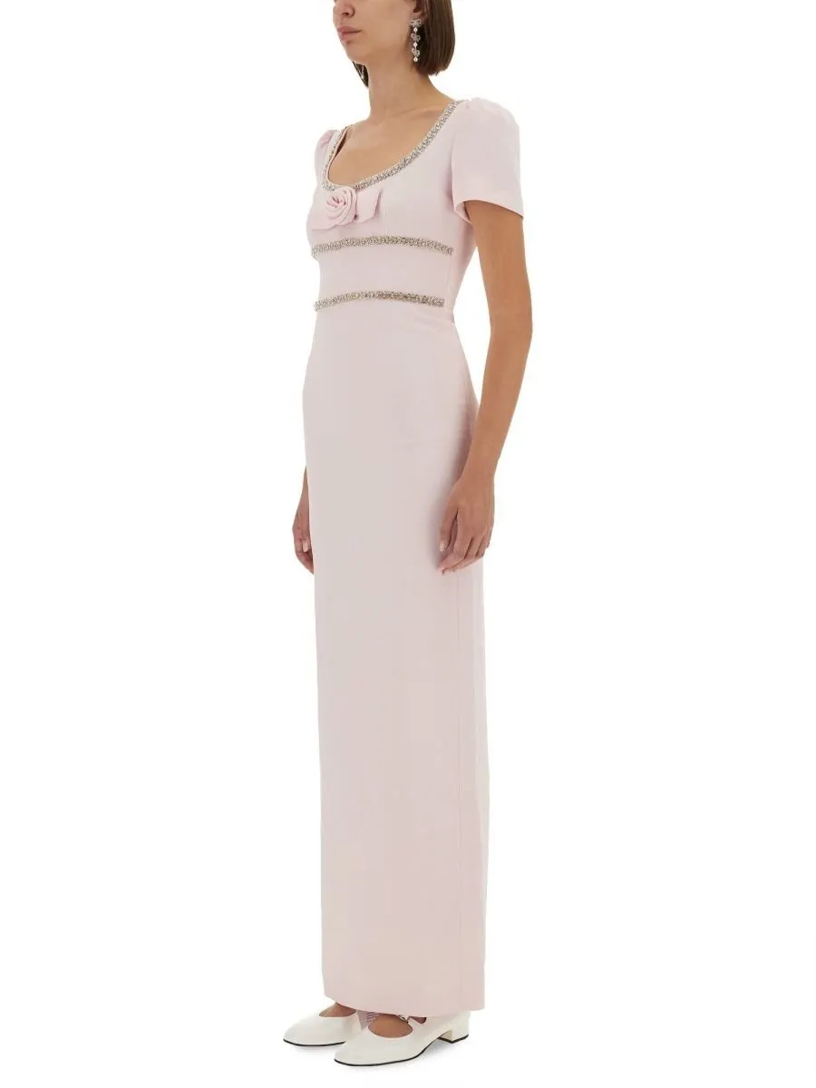 Self-Portrait Crepe Embellished Trim Maxi Dress