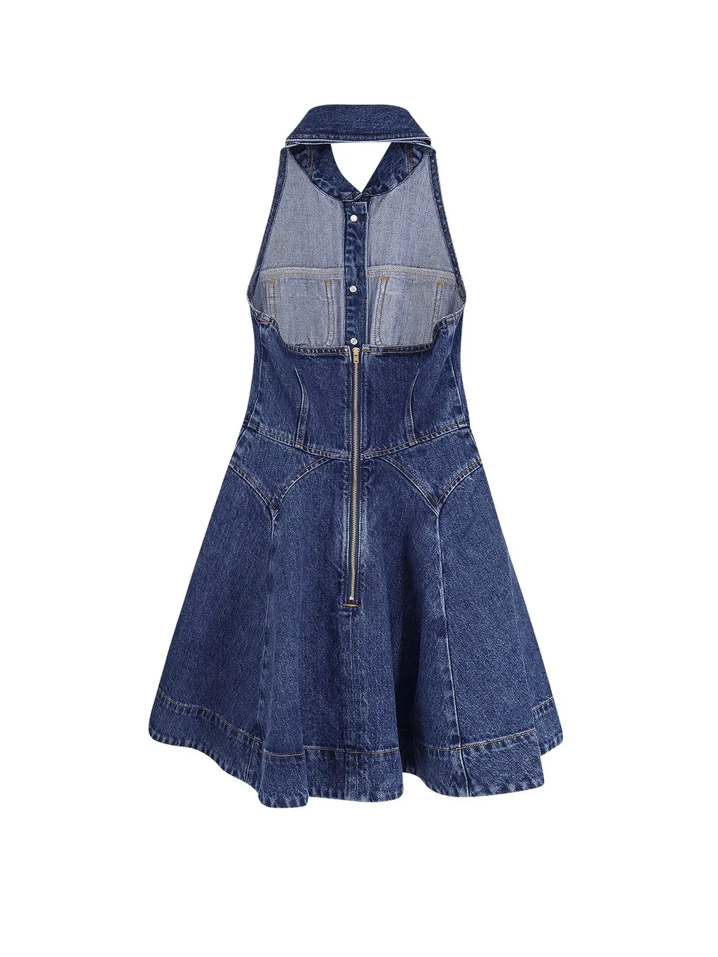 Self-Portrait Denim Sleeveless Flared Mini Dress