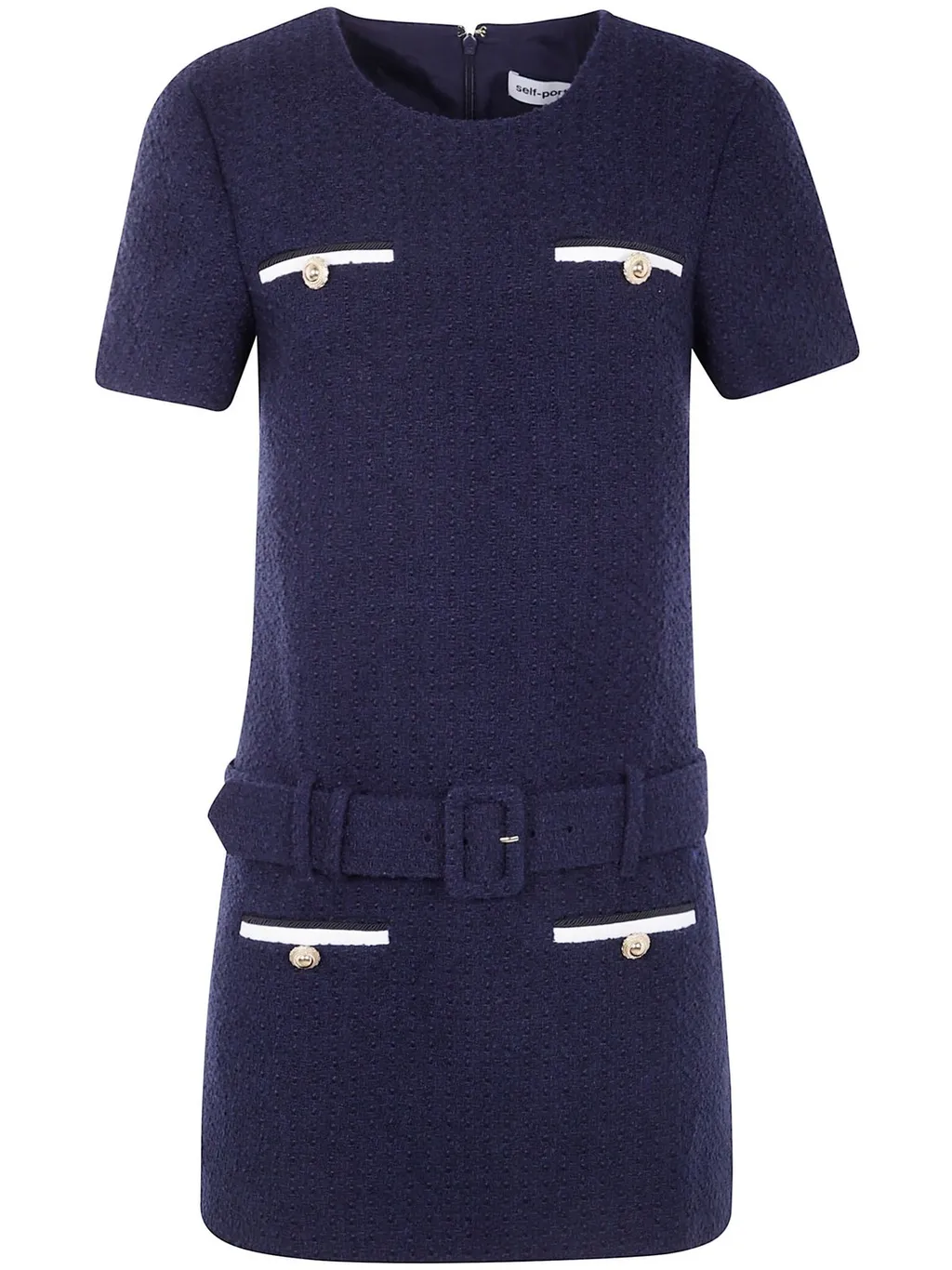Self-Portrait Belted Waist Boucle Mini Dress