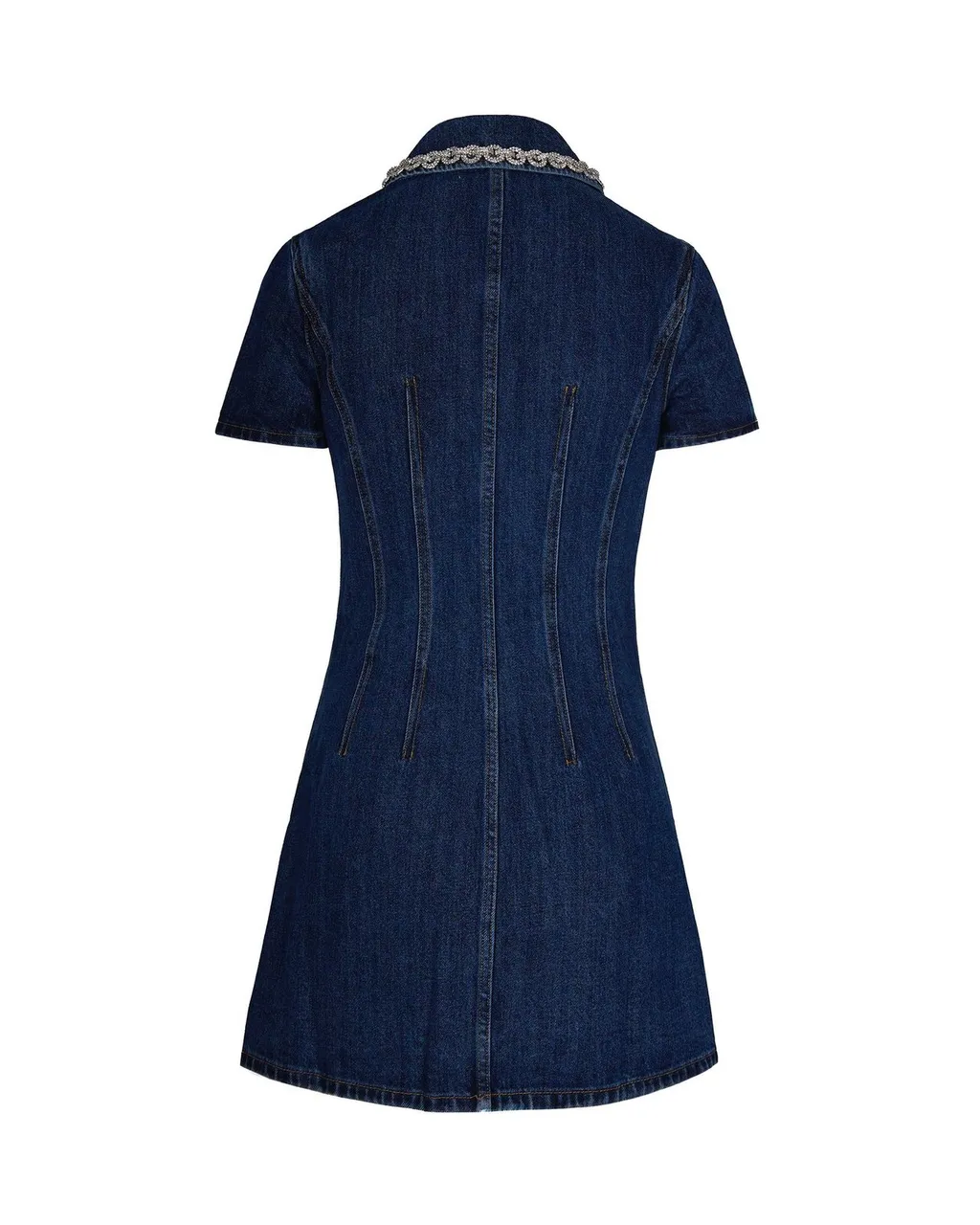 Self-Portrait Embellished Trim Collared Denim Mini Dress
