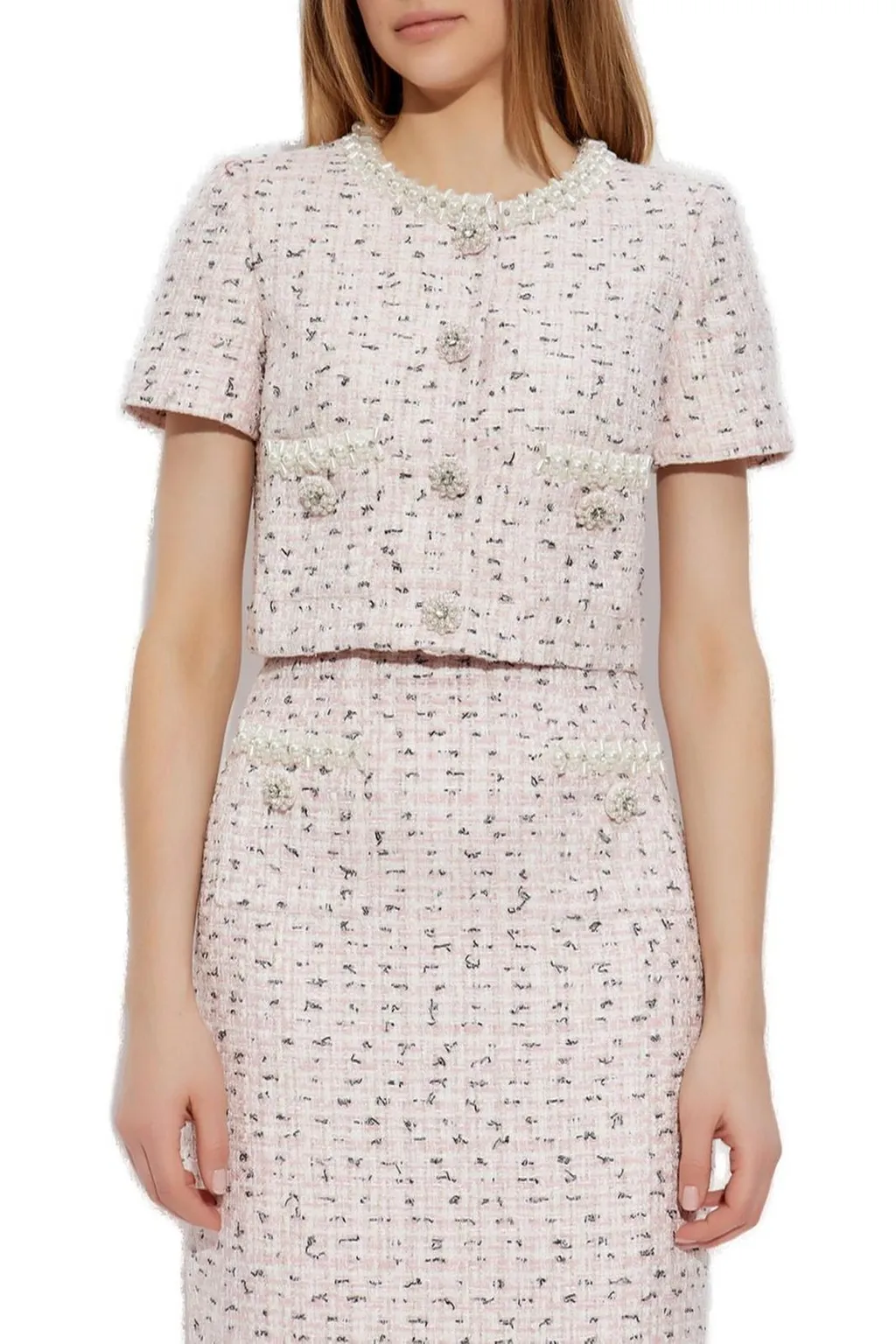 Self-Portrait Boucle Embellished Cropped Top