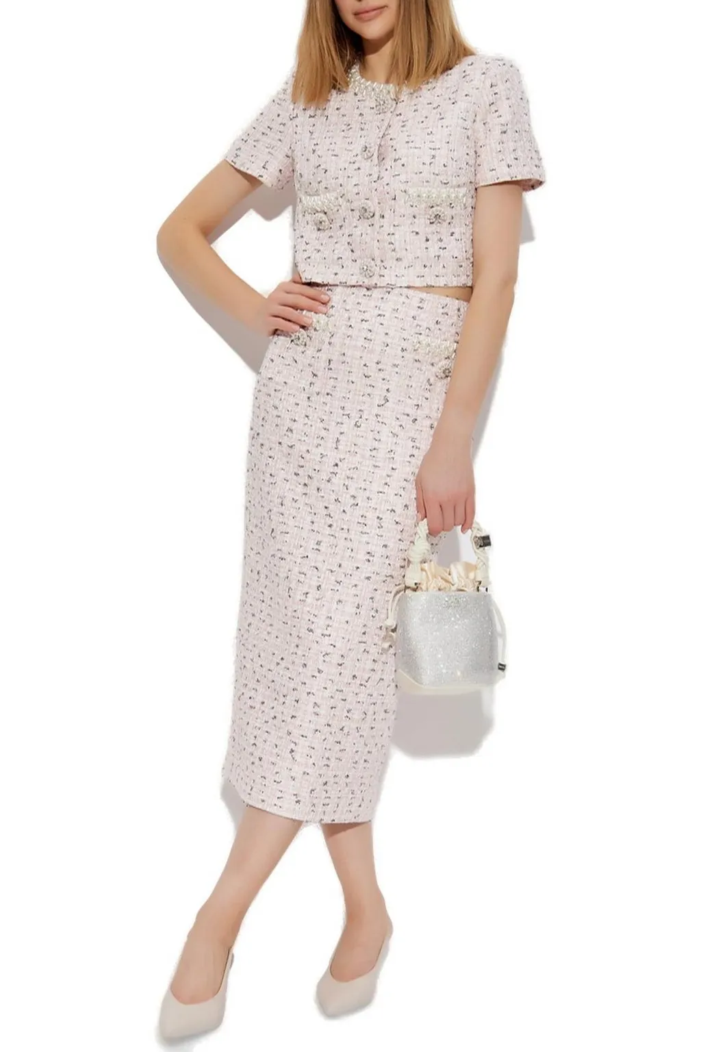 Self-Portrait Boucle Embellished Cropped Top