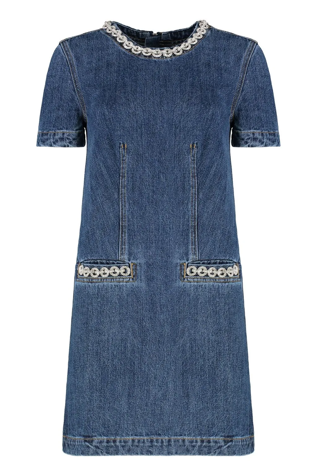 Self-Portrait Embellished Trim Denim Mini Dress