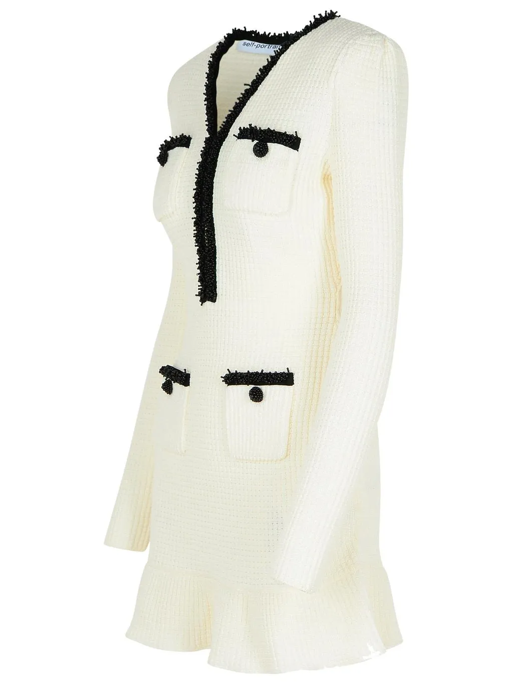 Self-Portrait Bead-Detailed Long-Sleeved Mini Dress