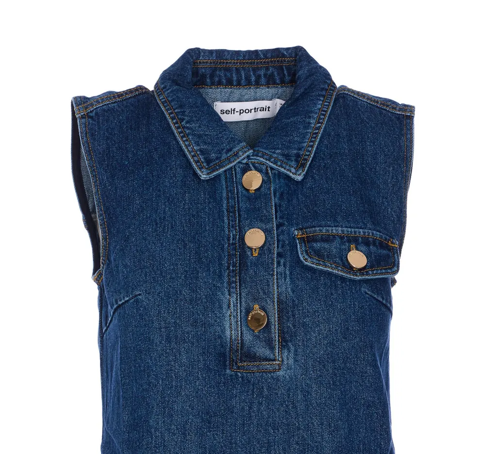 Self-Portrait Denim Sleeveless Mini Dress