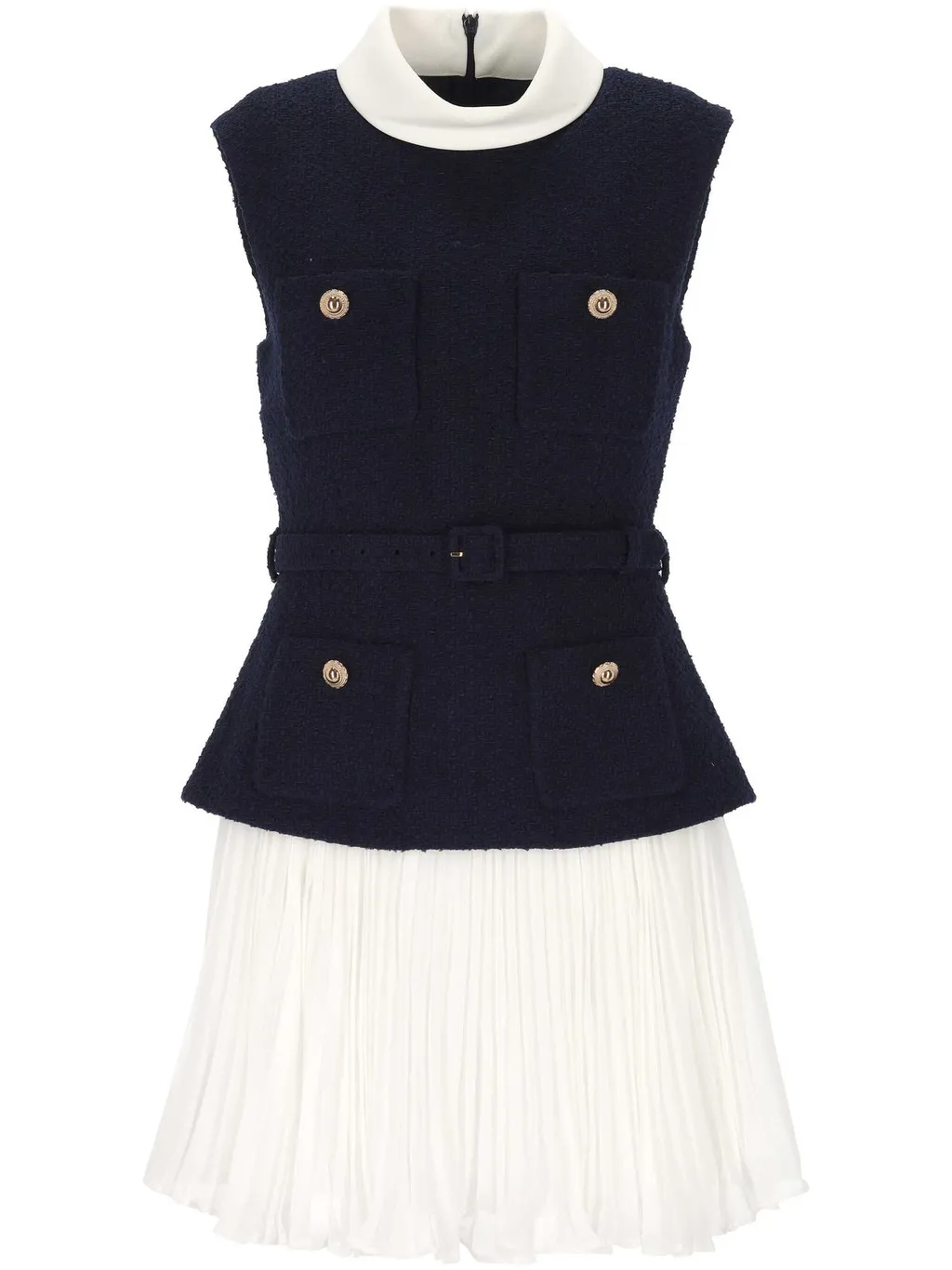 Self-Portrait Boucle And Chiffon Mini Dress