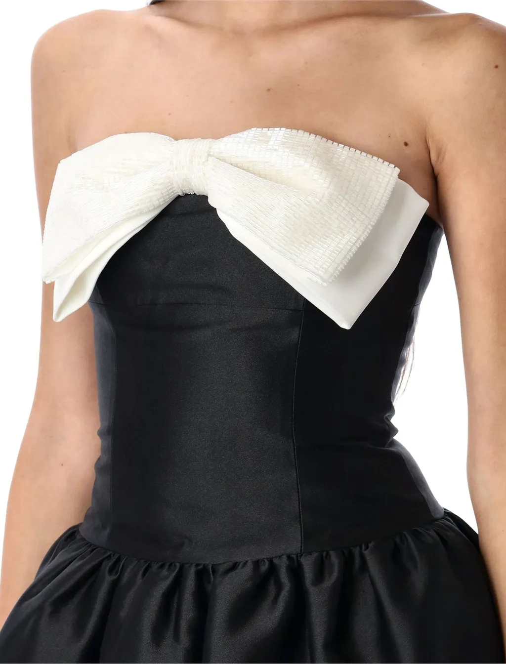 Self-Portrait Taffeta Contrast Bow Midi Dress