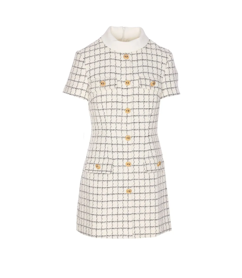 Self-Portrait Checked Boucle Mini Dress