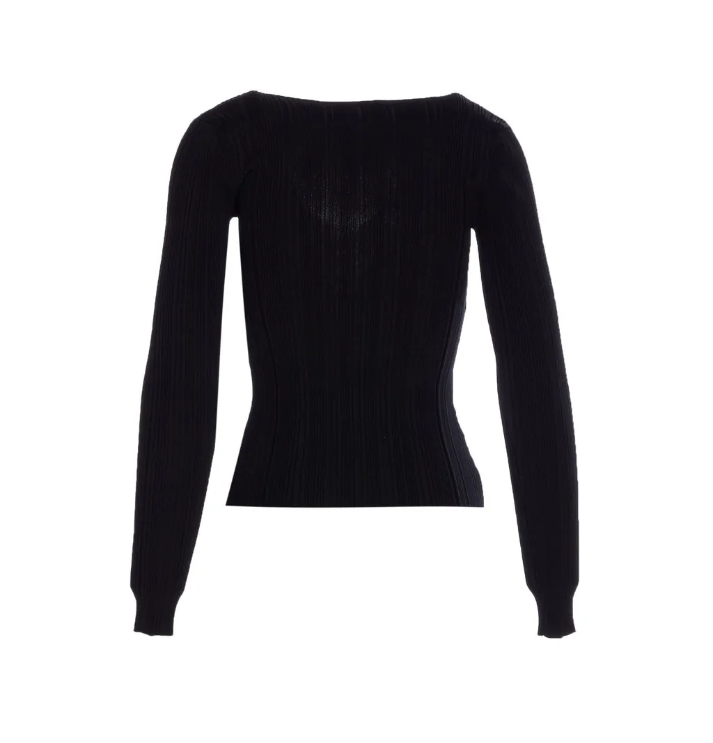Self-Portrait Lace-Trim Long-Sleeved Ribbed-Knit Top