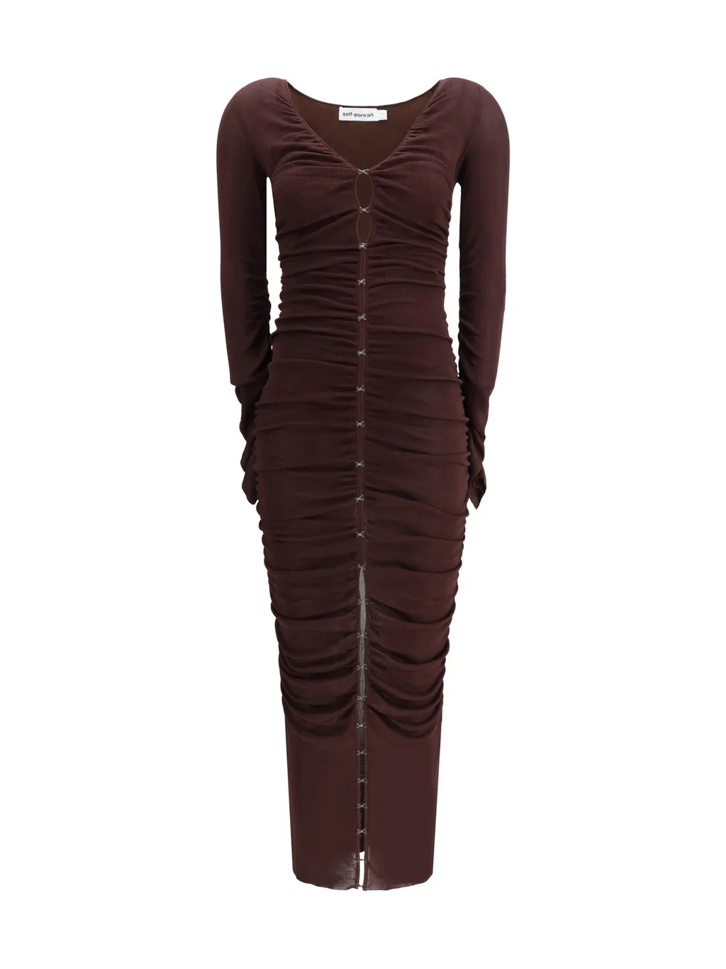 Self-Portrait Gathered Knitted Midi Dress
